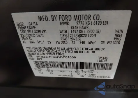 2016 Ford Explorer Limited z USA, uszkodzony, nr VIN 1FM5K7F89GGC81606